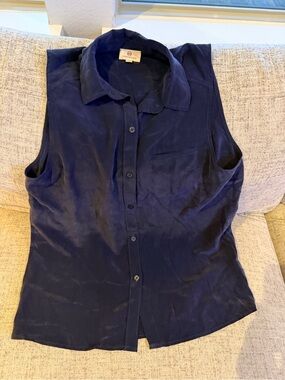 Ag Adriano Goldschmied Navy Sleeveless Button-Down Shirt